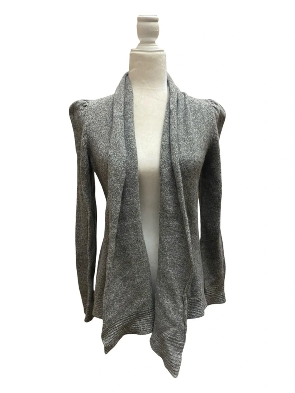 Anthropologie Meguro River Grey Wool Cardigan Sweater Puff Sleeve